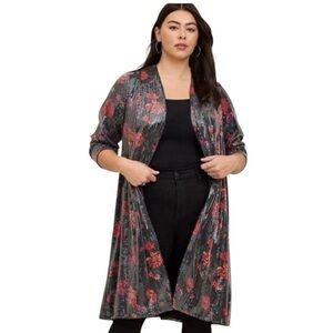NWT Torrid Black Floral Sequin Velvet Maxi Kimono Open Jacket  Sz 2X